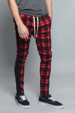 Plaid Track Pants -Victorious TR537 RED 4