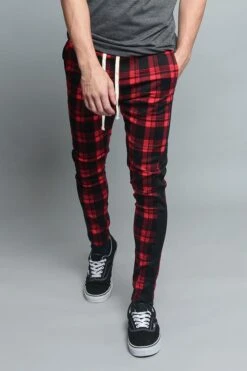 Plaid Track Pants -Victorious TR537 RED 5