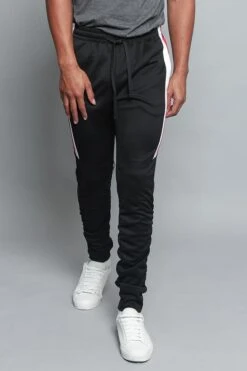Scrunched Bungee Double Striped Track Pants 24 Scrunched Bungee Double Striped Track Pants -Victorious TR546 BLK 1