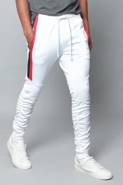 Scrunched Bungee Double Striped Track Pants 22 Scrunched Bungee Double Striped Track Pants -Victorious TR546 WHT 4