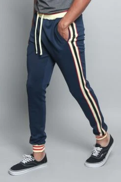 G Striped Track Pants -Victorious TR577 NVY 2