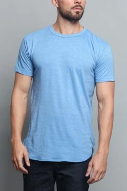 Solid Color Long Length Curved Hem T-Shirt -Victorious TS270 CBL 1