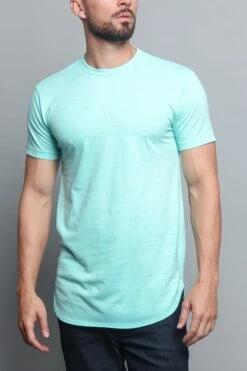 Solid Color Long Length Curved Hem T-Shirt -Victorious TS270 MNT 1