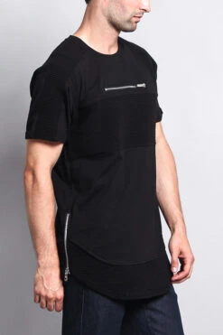 Elongated Zipper Accent Biker T-Shirt 14 Elongated Zipper Accent Biker T-Shirt -Victorious TS662 BLK 4