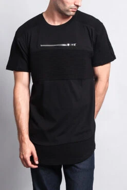 Elongated Zipper Accent Biker T-Shirt 15 Elongated Zipper Accent Biker T-Shirt -Victorious TS662 BLK 5