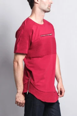 Elongated Zipper Accent Biker T-Shirt 18 Elongated Zipper Accent Biker T-Shirt -Victorious TS662 BRG 4