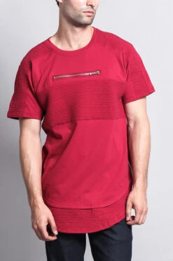 Elongated Zipper Accent Biker T-Shirt 19 Elongated Zipper Accent Biker T-Shirt -Victorious TS662 BRG 5