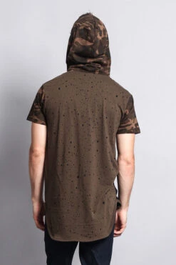 Star Print Block Camo Splatter Hooded T-Shirt -Victorious TS7029 OLV 7