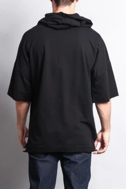 Men's Over Sized Hooded T-Shirt With Extended Hem -Victorious TS7052 BLK 3
