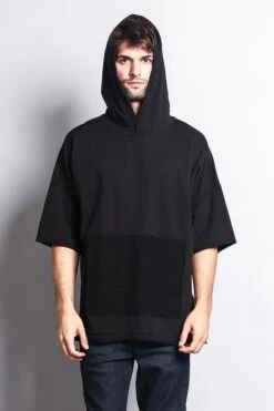 Men's Over Sized Hooded T-Shirt With Extended Hem -Victorious TS7052 BLK 5