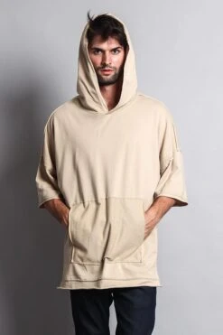 Men's Over Sized Hooded T-Shirt With Extended Hem -Victorious TS7052 KHK 5
