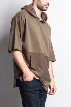 Men's Over Sized Hooded T-Shirt With Extended Hem -Victorious TS7052 OLV 4