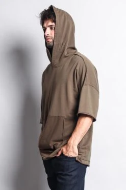 Men's Over Sized Hooded T-Shirt With Extended Hem -Victorious TS7052 OLV 6