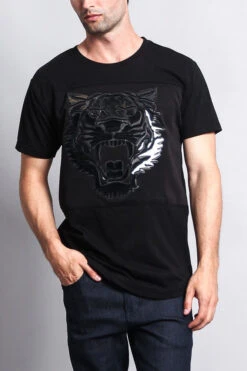 3D Metallic Embossed Tiger T-Shirt -Victorious TS7075 BLK 1