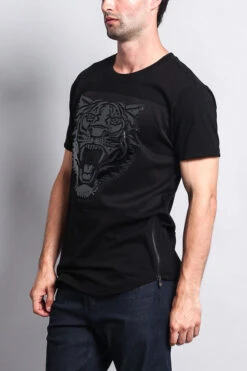3D Metallic Embossed Tiger T-Shirt -Victorious TS7075 BLK 2