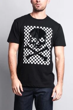 Men's Checkered Skull T Shirt -Victorious TS7126 BLK 1