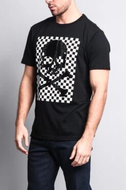 Men's Checkered Skull T Shirt -Victorious TS7126 BLK 2
