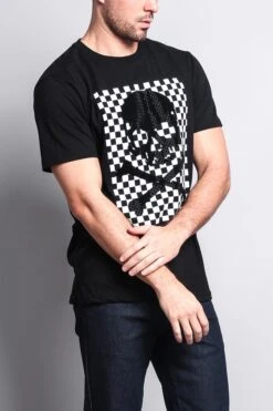 Men's Checkered Skull T Shirt -Victorious TS7126 BLK 4