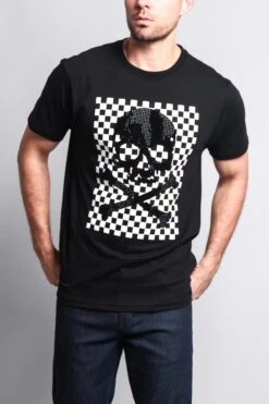 Men's Checkered Skull T Shirt -Victorious TS7126 BLK 5