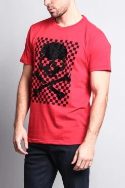Men's Checkered Skull T Shirt -Victorious TS7126 RED 2