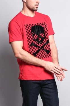 Men's Checkered Skull T Shirt -Victorious TS7126 RED 4