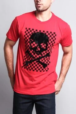 Men's Checkered Skull T Shirt -Victorious TS7126 RED 5