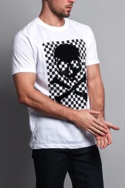 Men's Checkered Skull T Shirt -Victorious TS7126 WHT 4