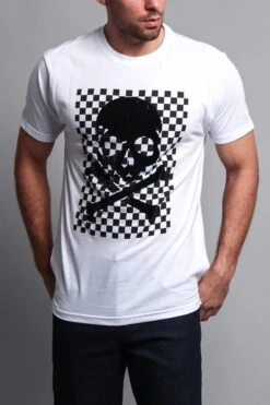 Men's Checkered Skull T Shirt -Victorious TS7126 WHT 5