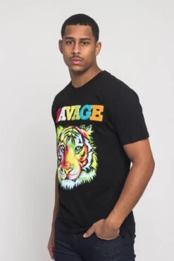 Colorful Chenille Patched Savage Tiger T-Shirt 21 Colorful Chenille Patched Savage Tiger T-Shirt -Victorious TS7317 BLK 2