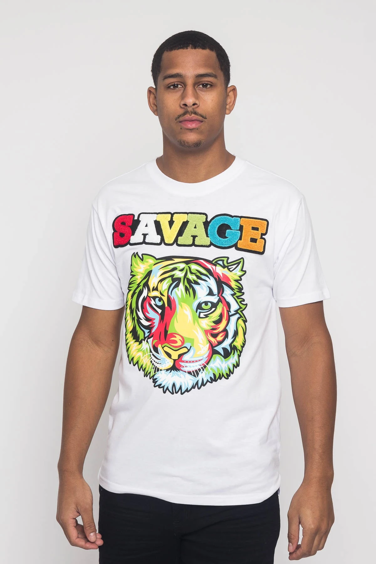 Colorful Chenille Patched Savage Tiger T-Shirt 1 Colorful Chenille Patched Savage Tiger T-Shirt