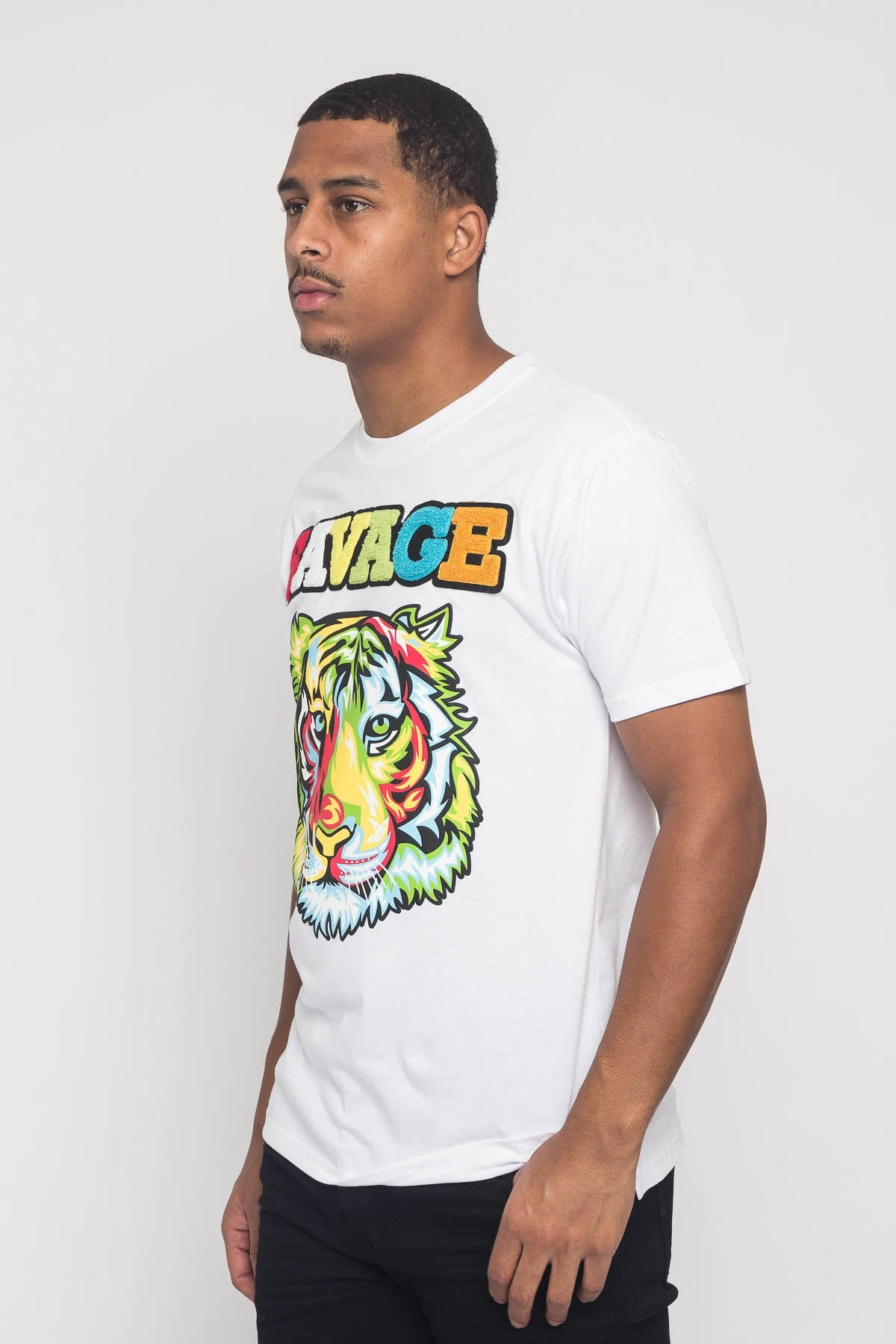 Colorful Chenille Patched Savage Tiger T-Shirt 2 Colorful Chenille Patched Savage Tiger T-Shirt - Image 2