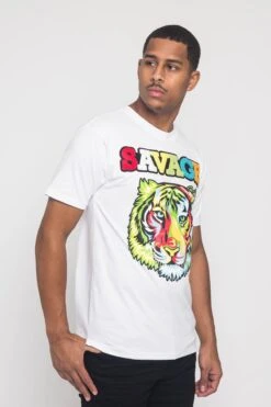 Colorful Chenille Patched Savage Tiger T-Shirt 15 Colorful Chenille Patched Savage Tiger T-Shirt -Victorious TS7317 WHT 4