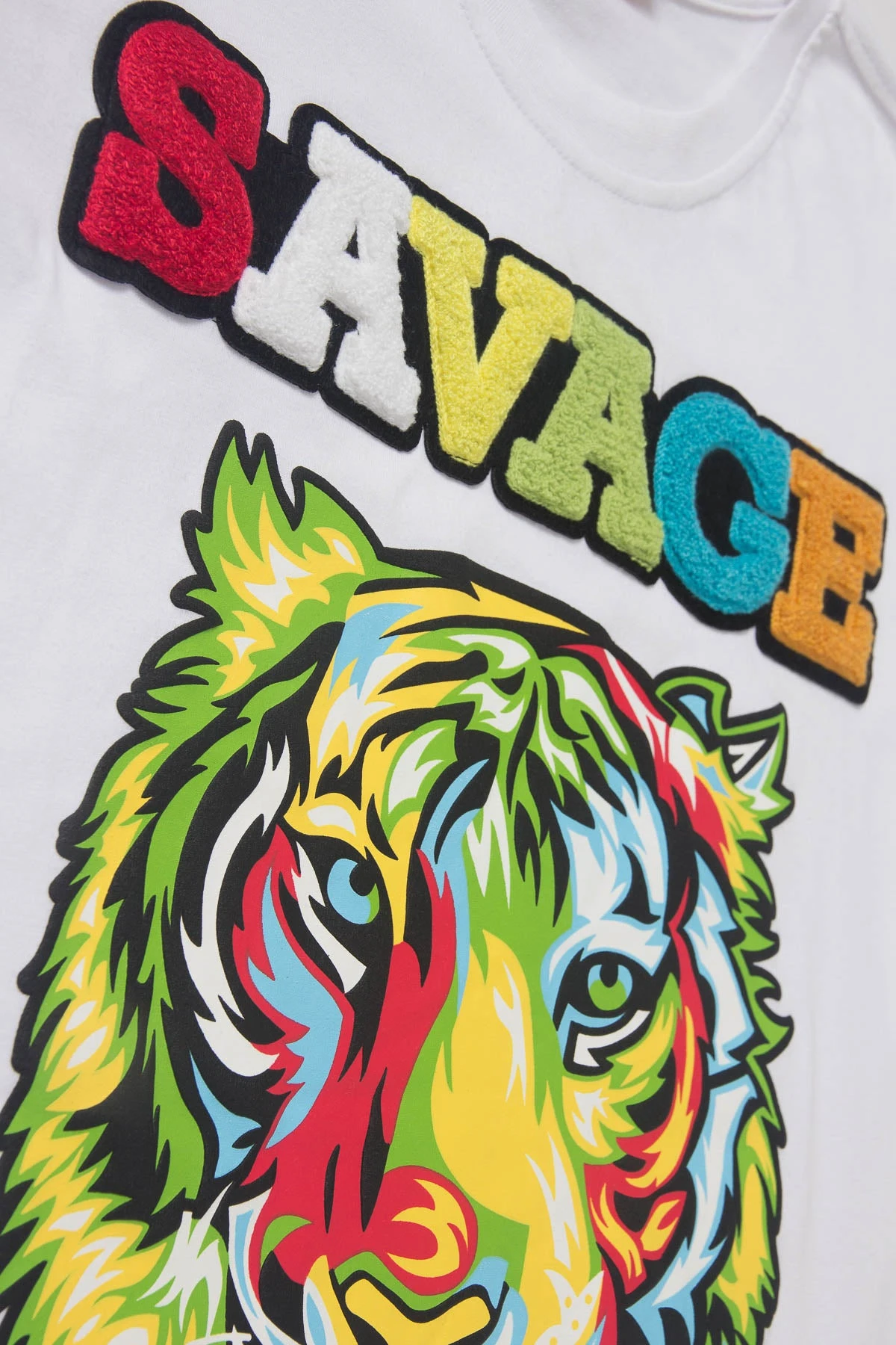Colorful Chenille Patched Savage Tiger T-Shirt 6 Colorful Chenille Patched Savage Tiger T-Shirt - Image 6