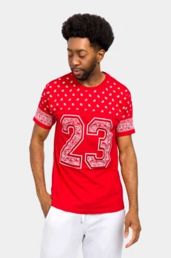 Number 23 Bandana Paisley Print T-Shirt 30 Number 23 Bandana Paisley Print T-Shirt -Victorious TS7411 RED 1