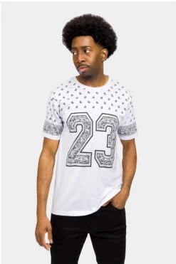 Number 23 Bandana Paisley Print T-Shirt 35 Number 23 Bandana Paisley Print T-Shirt -Victorious TS7411 WHT 1