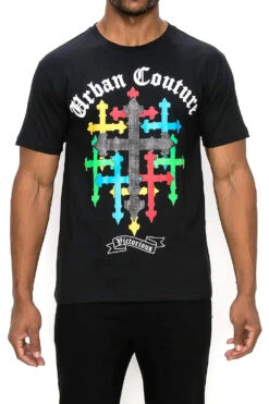 Crystal Embellished Cross Urban Couture T-Shirts -Victorious TS7473 BLK 1