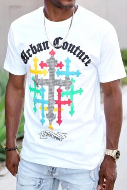 Crystal Embellished Cross Urban Couture T-Shirts -Victorious TS7473 WHT 3