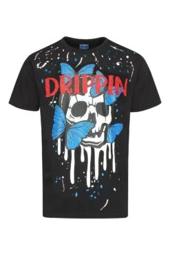 Men's Drippin Rhinestones Skull Butterflies Graphic T-Shirt -Victorious TS7489 BLK 1