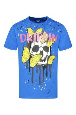 Men's Drippin Rhinestones Skull Butterflies Graphic T-Shirt -Victorious TS7489 RBL 1