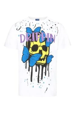 Men's Drippin Rhinestones Skull Butterflies Graphic T-Shirt