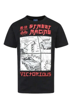 Men's Rubber Print Street Racing Graphic T-Shirt -Victorious TS7517 BLK 1
