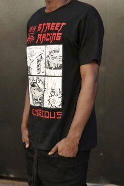 Men's Rubber Print Street Racing Graphic T-Shirt -Victorious TS7517 BLK 3