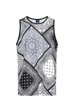 Men's Diagonal Bandana Mix Tank Top 10 Men's Diagonal Bandana Mix Tank Top -Victorious TT102 BLK 1