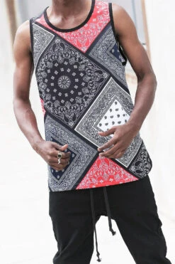 Men's Diagonal Bandana Mix Tank Top 8 Men's Diagonal Bandana Mix Tank Top -Victorious TT102 NAVYRED 3