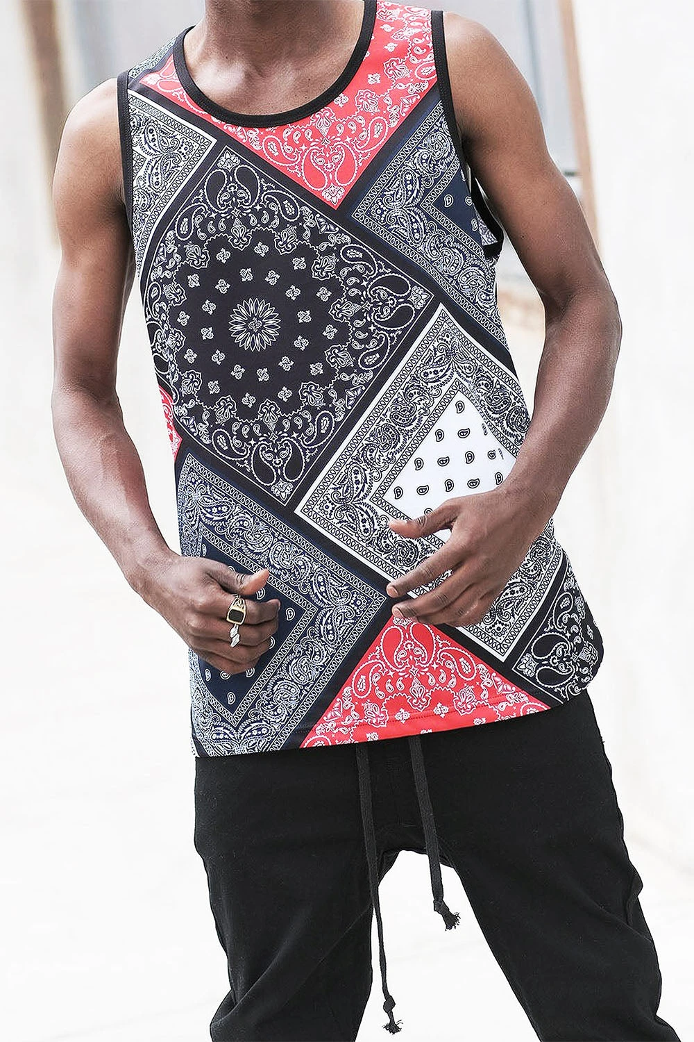 Men's Diagonal Bandana Mix Tank Top 3 Men's Diagonal Bandana Mix Tank Top - Image 3