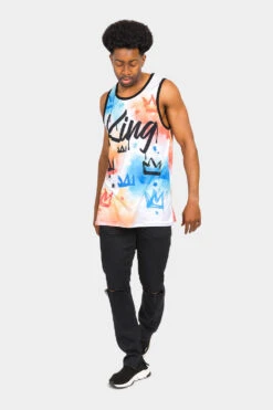Paint Wash Crowned King Tank Top -Victorious TT93 WHT 5
